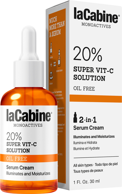 Крем-сыворотка La Cabine 20% Super Vit-C 2 in 1 для осветления и увлажнения кожи лица 20% витамина С 30 мл (8435534411121) 