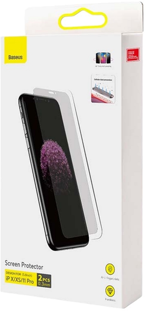 Загартоване скло Baseus для Apple iPhone X/XS/11 Pro 2 шт Black (SGBL060402) - зображення 1