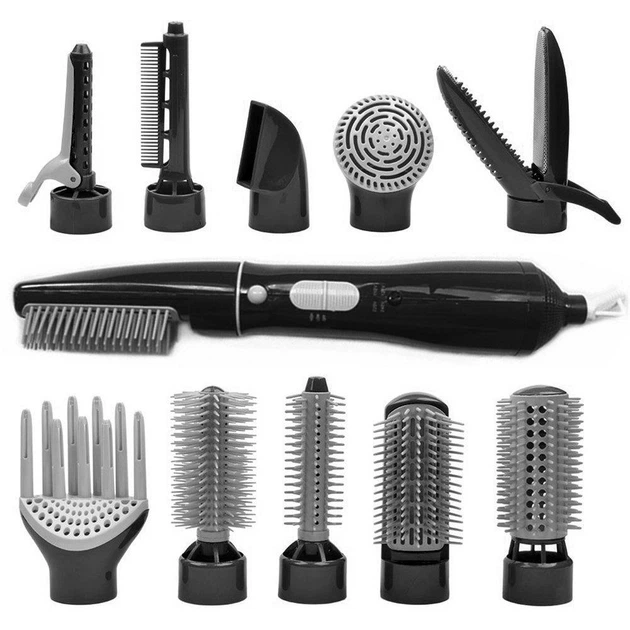 Багатофункціональний фен стайлер 10в1 Hair Styler 87010 набір для укладання волосся плойка гофре праска чорна 0011 - зображення 6