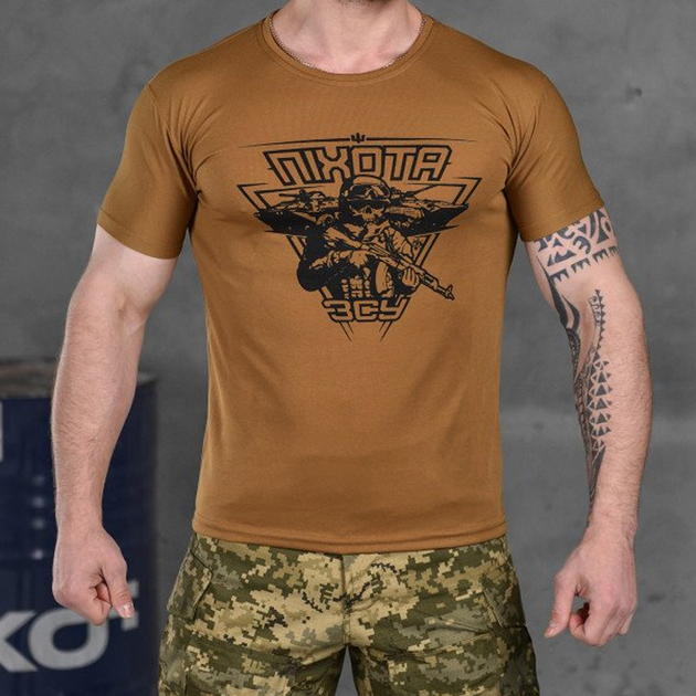 Чоловіча потовідвідна футболка Coolmax з принтом "Піхота" койот розмір L - зображення 1