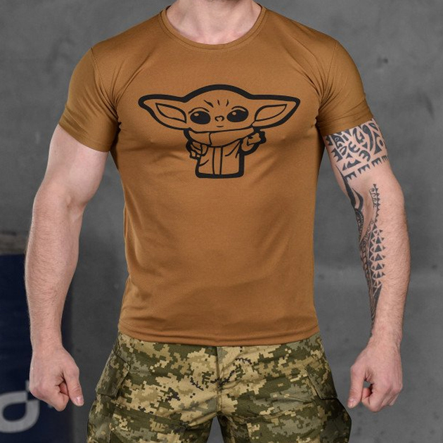 Чоловіча потовідвідна футболка з принтом "Йода" Coolmax койот розмір XL - зображення 1