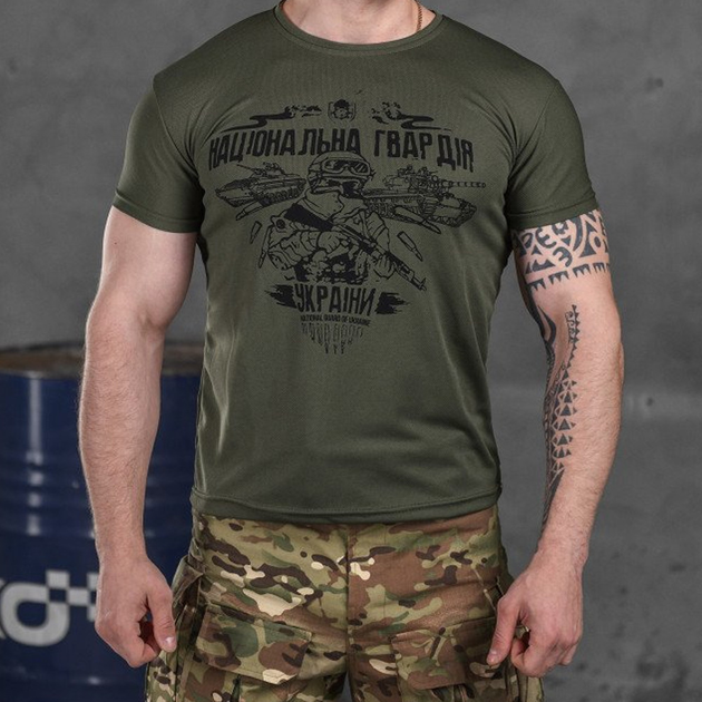Мужская потоотводящая футболка Coolmax НГУ олива размер M - изображение 1