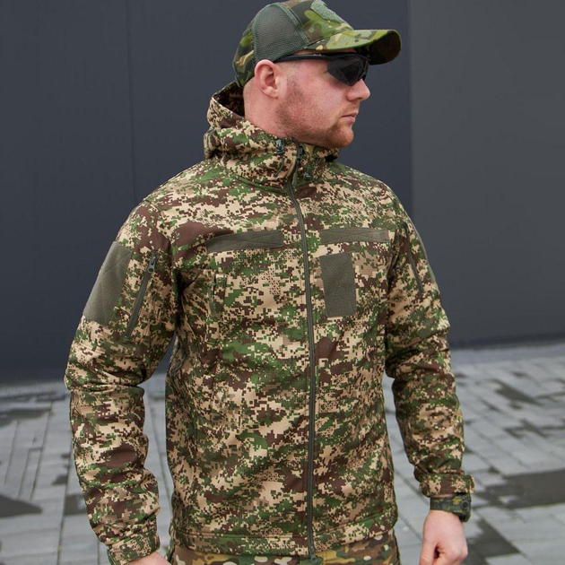 Чоловіча Водовідштовхуюча Куртка Хижак Military "Soft Shell" з капюшоном камуфляжна розмір S - зображення 2