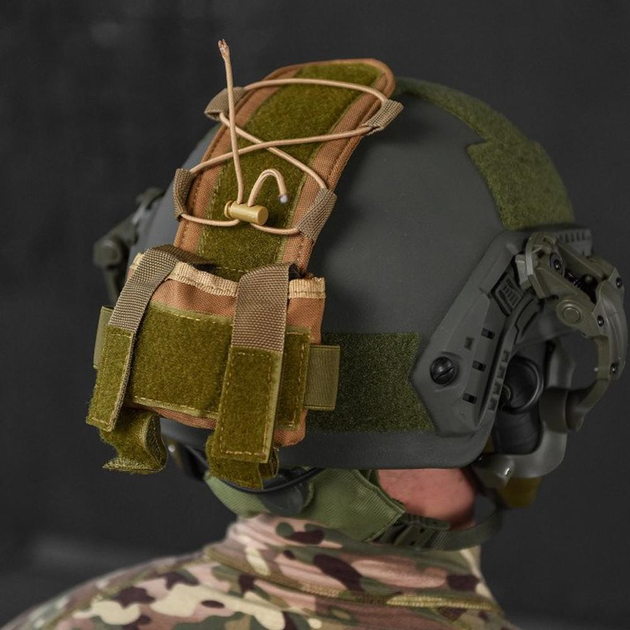 Карман-противовес с липучками на шлем / Подсумок на каску койот размер 8,5х11х3 см - изображение 1