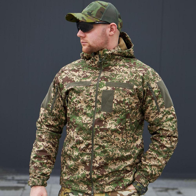 Чоловіча Водовідштовхуюча Куртка Хижак Military "Soft Shell" з капюшоном камуфляжна розмір 2XL - зображення 1