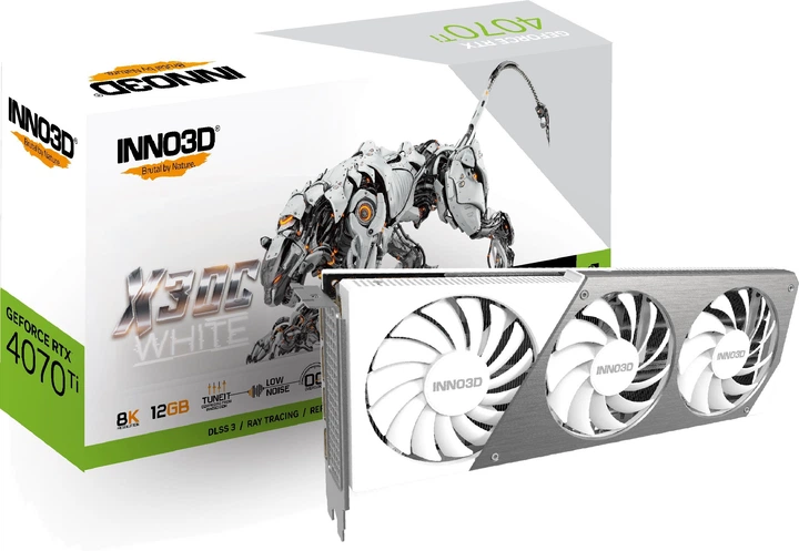 Karta graficzna INNO3D PCI-Ex GeForce RTX 4070 Ti X3 OC White 12GB GDDR6X (192bit) (2640/21000) (HDMI, 3 x DisplayPort) (N407T3-126XX-186148W) - obraz 3