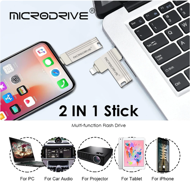 Флешка металлическая 2в1 128ГБ USB-Lightning для Apple iPhone, iPad, компьютера MICRODRIVE A1 128GB Серебро - изображение 7