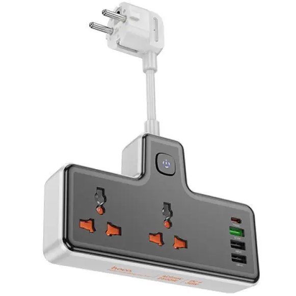 Подовжувач мережевий на 2 розетки HOCO AC12A |3USB/1Type-C, PD30W, 10A/250V| Чорний - Фото 1 Подовжувач мережевий на 2 розетки HOCO AC12A |3USB/1Type-C, PD30W, 10A/250V| Чорний - зображення 1