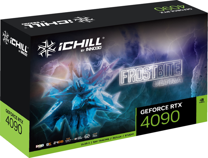 Karta graficzna INNO3D PCI-Ex GeForce RTX 4090 iCHILL Frostbite Ultra 24GB GDDR6X (384bit) (2595/21000) (1 x HDMI, 3 x DisplayPort) (C4090-246XX-1833FBU) - obraz 2