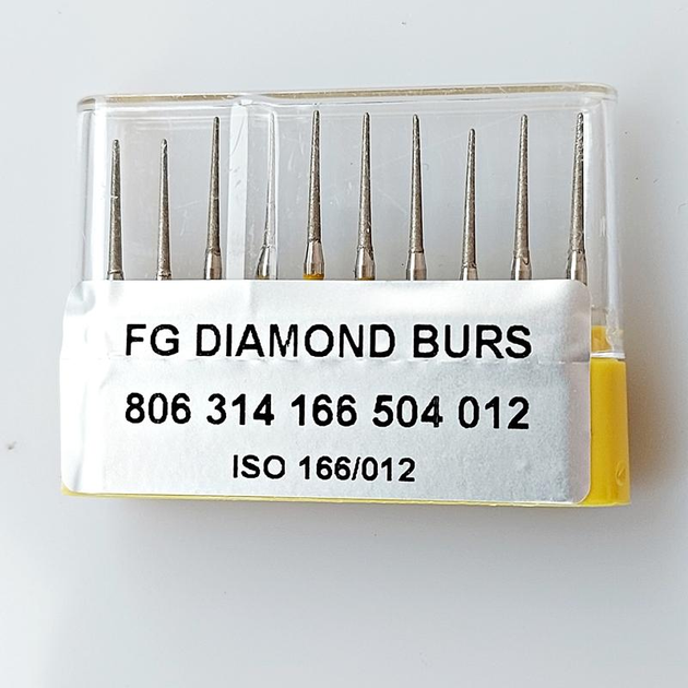 Бор алмазный FG стоматологический турбинный наконечник упаковка 10 шт UMG КОНУС 1,2/10,0 мм 314.166.504.012 - изображение 1