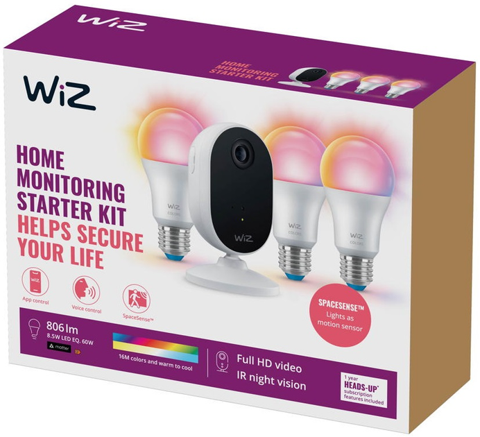 Zestaw inteligentnych żarówek WIZ Home Monitoring WiFi Kamera IP z trzema żarówkami LED E27 8.5 W (8720169075016) - obraz 4