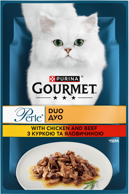 Упаковка влажного корма для котов Purina Gourmet Perle Duo с курицей и говядиной мини филе в подливке 26 шт по 85 г (7613287601810 / 8445291187948) - изображение 2
