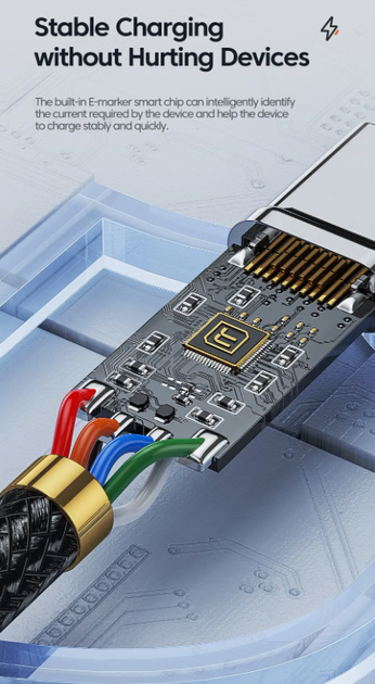 Кабель Toocki 100W 20V/5A USB-A to Type-C для швидкої зарядки 3м (TXCT-HY01/360) Black - изображение 5
