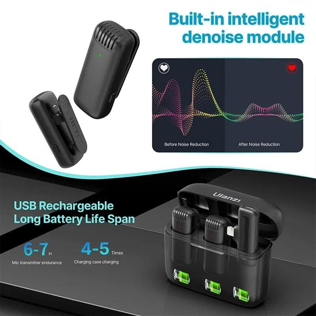 Микрофон петличный, беспроводной, двойной Ulanzi J12 для смартфона с ...