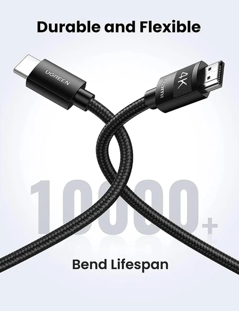 Высокоскоростной HDMI шнур кабель UGREEN 4K 2.0 в нейлоновой оплетке черный 2м (HD119) 40101 - изображение 2