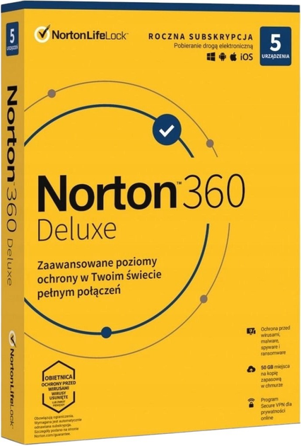 Antywirus Norton 360 Deluxe 5 urządzeń 12 miesięcy (21395105) - obraz 1