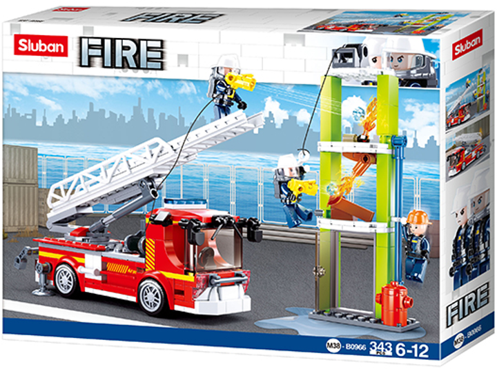 Конструктор Sluban Пожежна бригада Візок зі стіною будівлі 343 елементи (5900949442716) - зображення 1