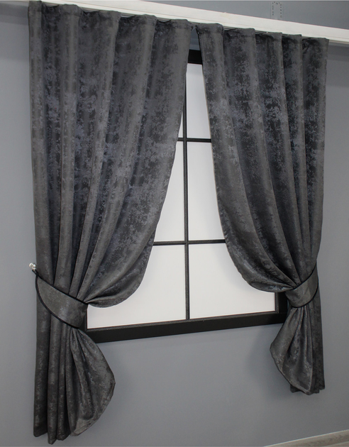 Комплект коротких штор VR-Textil Жаккард Sultan YL № 1211ш Графітовий 130х170 см 2 шт (35-0004) - зображення 2