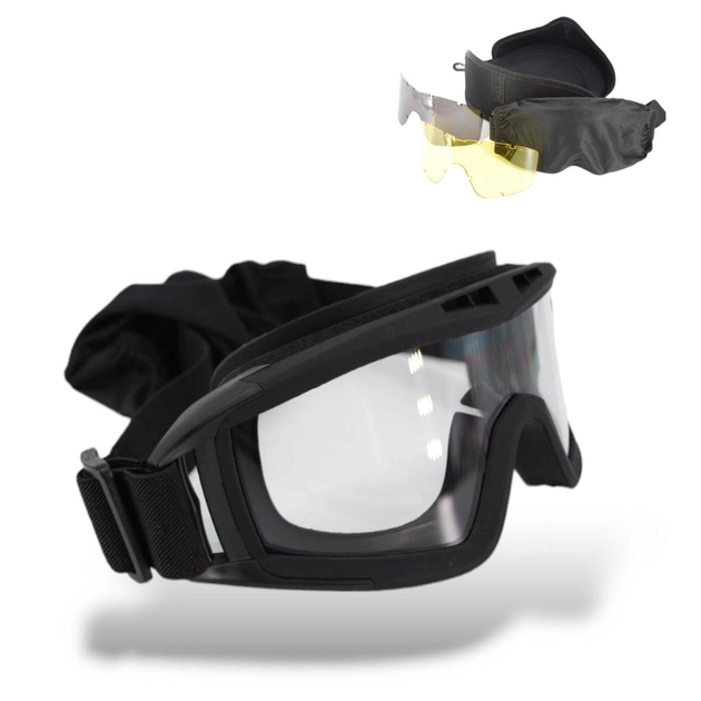 Очки тактические маска в наборе с тремя сменными линзами 1062_Black - изображение 1