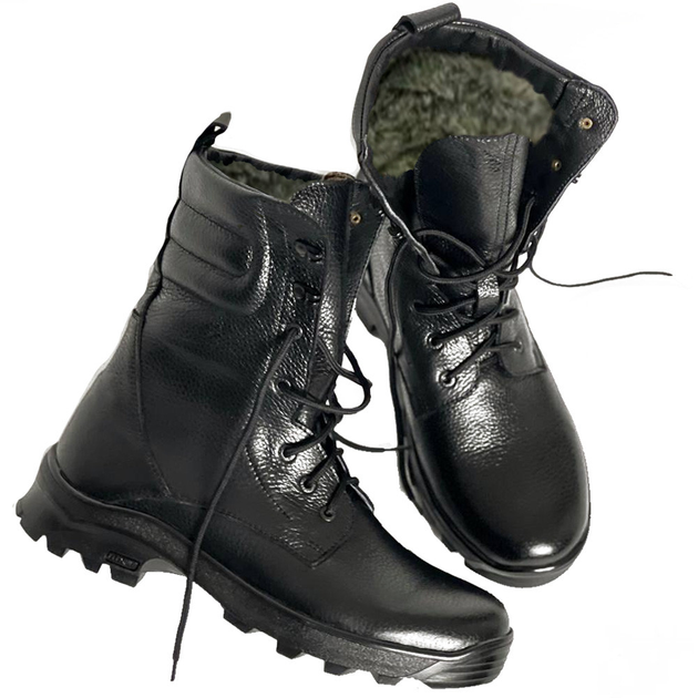 Зимние кожаные Ботинки Ястреб на меху до -20°C / Утепленные водоотталкивающие Берцы черные размер 40 - изображение 1