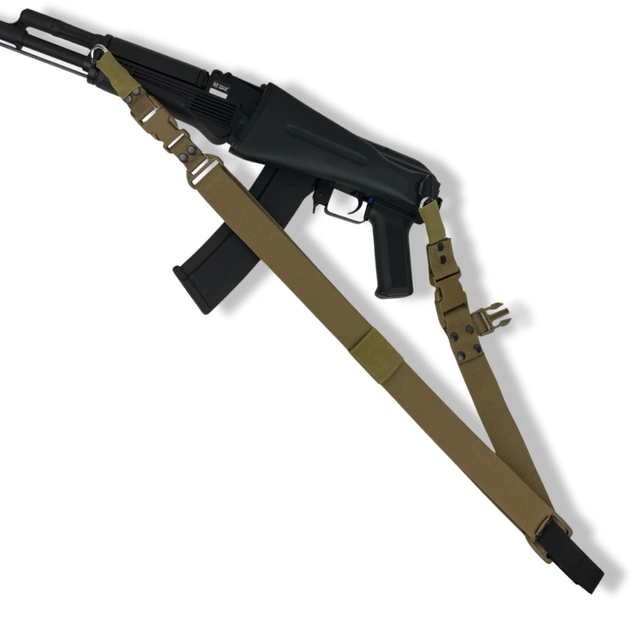 Ремінь збройовий одно/двоточковий з карабінами койот - изображение 1