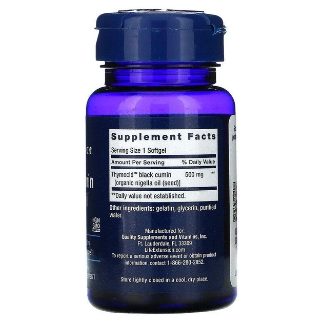 Масло семян черного тмина 500 мг Life Extension Black Cumin Seed Oil для поддержки иммунной системы 60 капсул - изображение 2