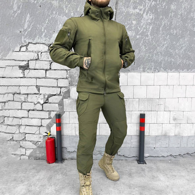Мужской костюм куртка + брюки с усиленными коленями softshell олива размер L - изображение 1
