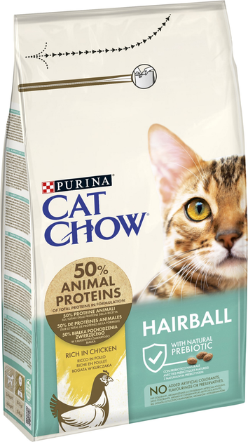 Сухий корм для дорослих котів Purina Cat Chow Hairball проти утворення шерстяних грудок, з куркою 1.5 кг (5997204514486) - зображення 3