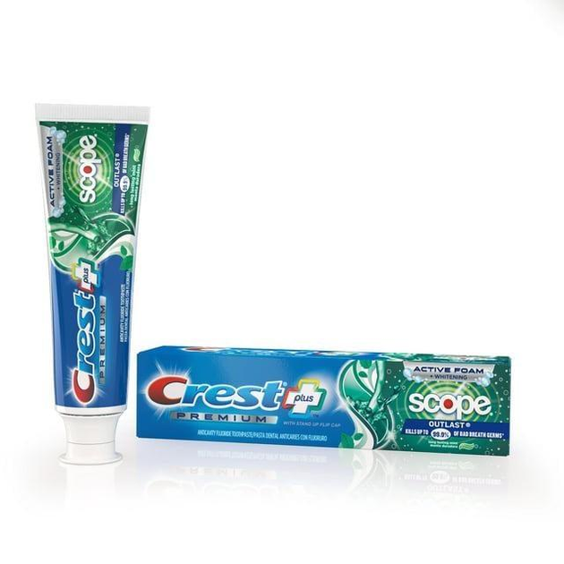 Зубна паста відбілююча Crest Premium Plus Scope Outlast Toothpaste, Long Lasting Mint 147 г| Крест США Active Foam + Whitening - зображення 1