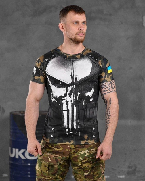 Армійська чоловіча потовідвідна футболка З Черепом 2XL чорна+мультикам (86424) - зображення 1