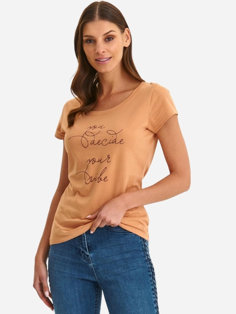 Koszulka damska z nadrukiem Top Secret SPO6062BE 42 Karmelowa (5903411521032) - obraz 1
