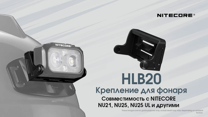 Крепление на спортивный шлем Nitecore HLB20 + HMB1S (для фонарей NU21, NU25 New, NU25 UL New), комплект - изображение 2