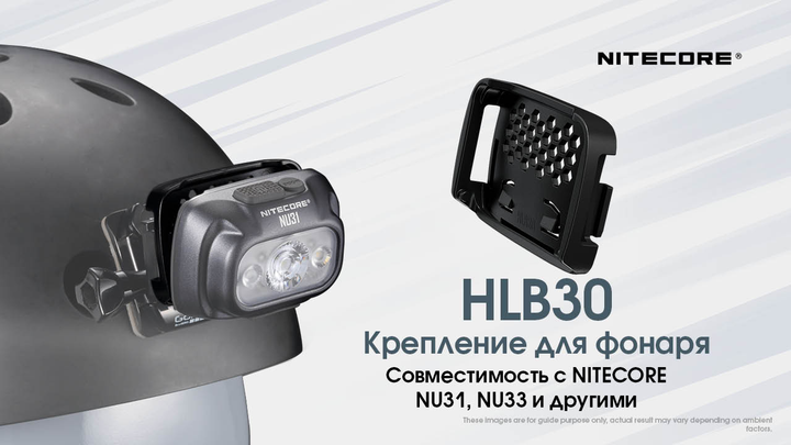 Кріплення на шолом універсальне Nitecore HLB30 + HMB1 (для ліхтарів NU31, NU33), комплект - зображення 2
