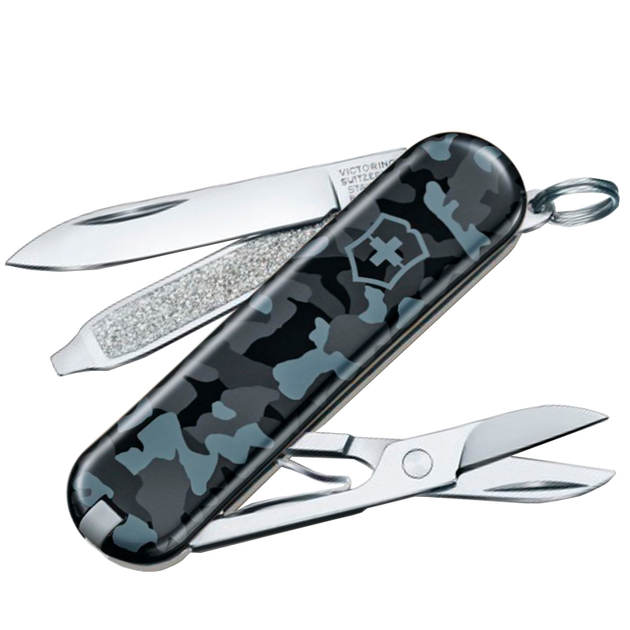 Нож складной, мультитул Victorinox Classic SD (58мм, 7 функций), синий камуфляж 0.6223.942 - изображение 1