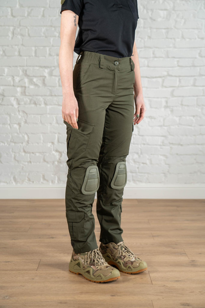 Женские военные брюки со вставными наколенниками рип-стоп Олива (675) , S - изображение 2