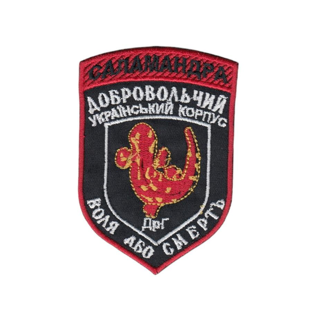 Шеврон патч на липучці Добровольчий український корпус Саламандра, на чорному фоні, 7*10см. - зображення 1