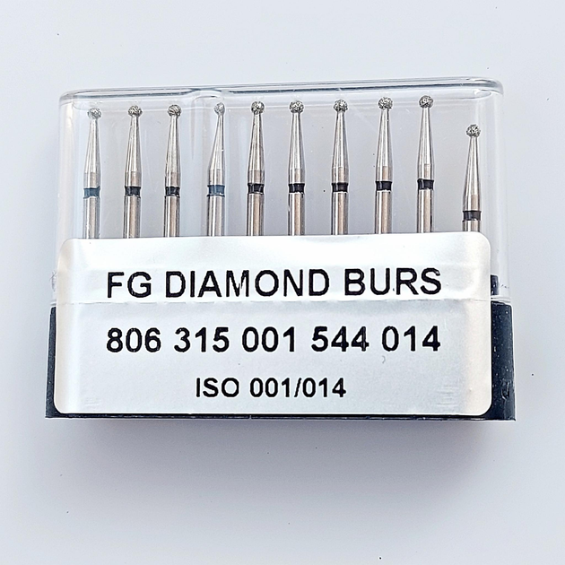 Бор алмазный FG стоматологический турбинный наконечник упаковка 10 шт UMG ШАРИК 806.315.001.544.014 - изображение 1