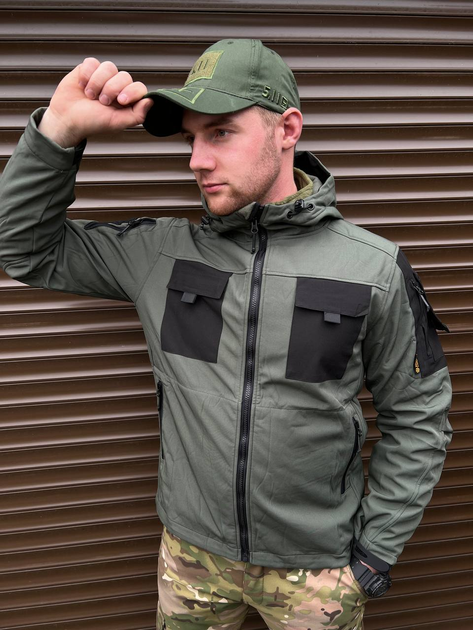 Чоловіча куртка з капюшоном Soft Shell WindStopper у кольорі олива розмір L - зображення 1