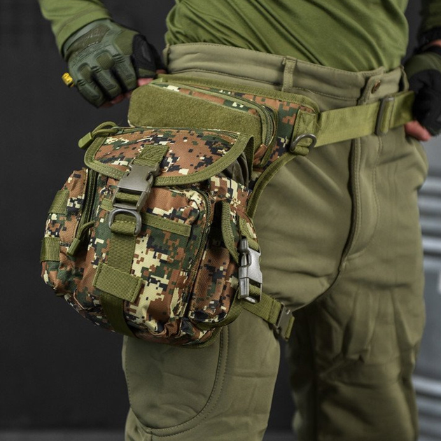 Поясная Сумка на ногу Cordura с 5 карманами пиксель размер 30,5x12,5х22,8 см - изображение 1