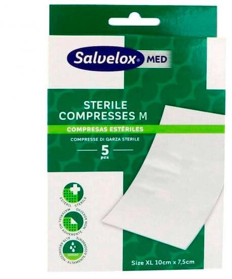 Стирильный компресс Salvelox Med Sterile Compresses Absorbent and Breathable M 10 см х 7.5 см 5 шт (7310610025908) - изображение 1