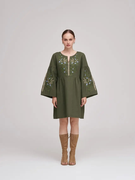 Платье-вышиванка женское с узором MEREZHKA Колосья хаки plj798 XL/2XL Хаки (2000093054636_MRZ) 