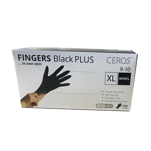 Перчатки нитриловые CEROS Fingers Black Plus, 100 шт (50 пар), XL - изображение 1