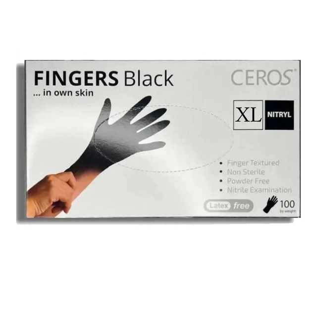 Рукавички нітрилові CEROS Fingers Black, 100 шт (50 пар), XL - зображення 1