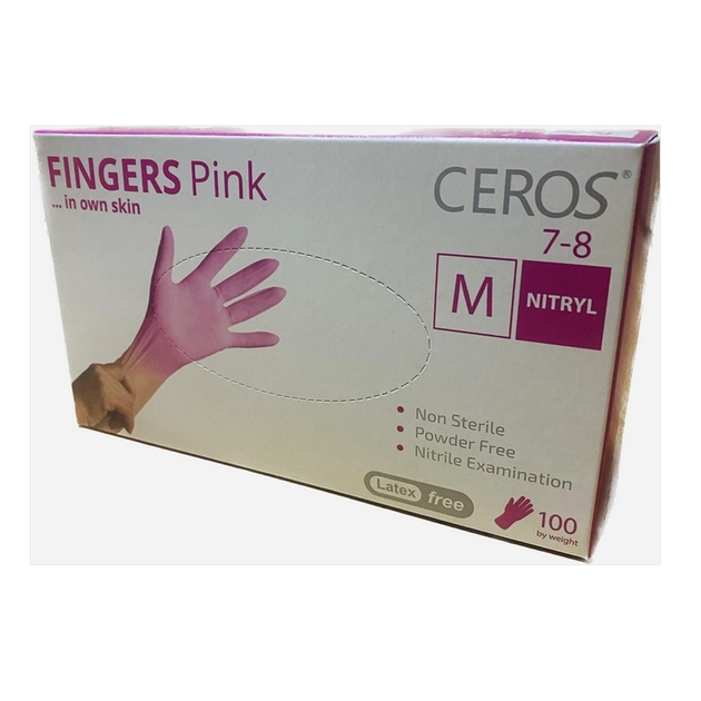 Рукавички нітрилові CEROS Fingers Pink, 100 шт (50 пар), M - зображення 1