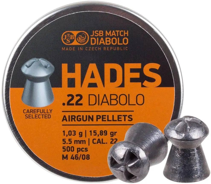 Кулі пневматичні JSB Diabolo Hades Кал. 5.5 мм. Вес - 1.03 гр. 500 шт/уп 14530595 - зображення 1