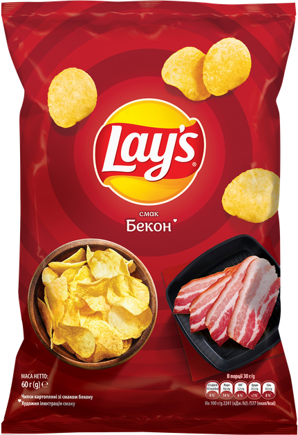 Упаковка чипсов картофельных Lay's со вкусом бекона 60 г х 28 шт (1.68 кг) (4823063125390) - изображение 2