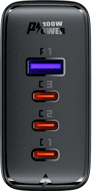 Ładowarka sieciowa Acefast A37 PD100W GaN (3xCUSB-C+USB-A) Zestaw ładowarek Czarna - obraz 3