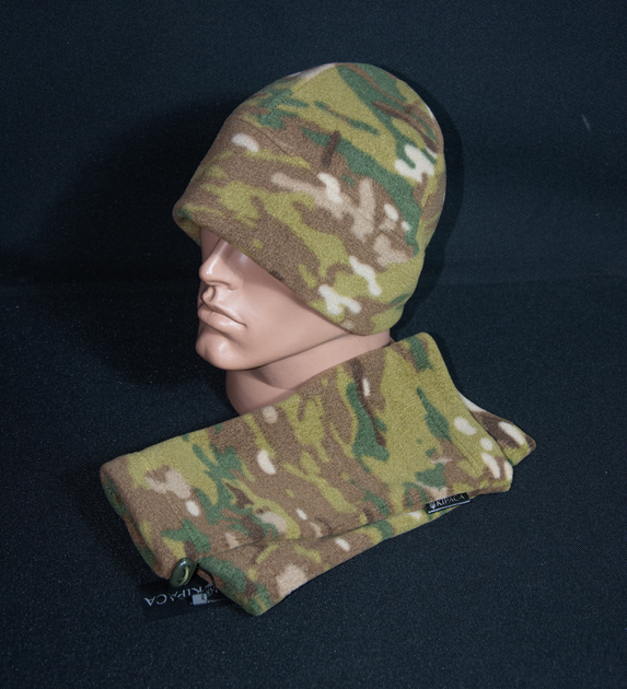 Комплект шапка та баф Кіраса із турецького флісу щільністю 320 грм койот 815 - зображення 2