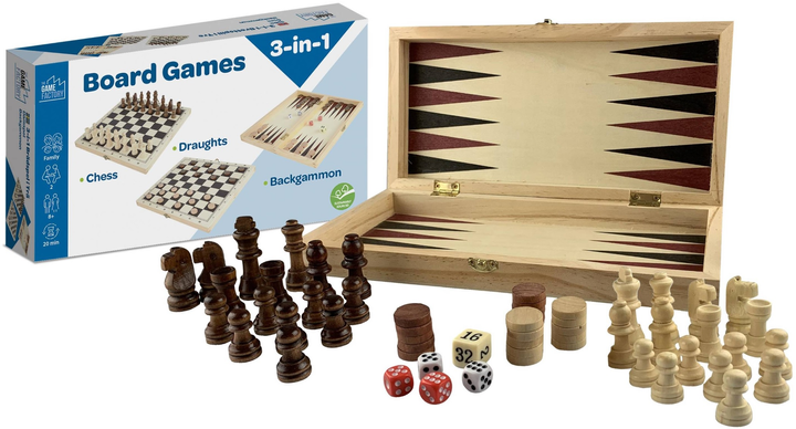 Zestaw gier planszowych The Game Factory Szachy Backgammon Warcaby 3 w 1 (5713428017219) - obraz 1