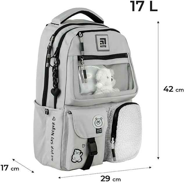 Рюкзак підлітковий Kite Education teens 42x29x17 см Сірий/бежевий (K24 ...